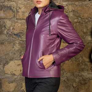 Femmes automne hiver haut tendance veste en cuir personnalisé solide col tournant avec doublure en Satin manches longues respirant uni teint - Product Image 2