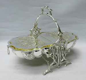 Boîte à biscuits pliante en coquille plaquée Chauffe-biscuits en métal antique pour mariage, restaurant, hôtel, présentoir de nourriture, style victorien, argent - Product Image 3