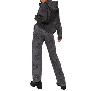 Logotipo personalizado 100% algodón de gran tamaño transpirable lavado ácido mujeres chándal venta al por mayor mujeres 100% algodón lavado ácido chándales - Product Image 3