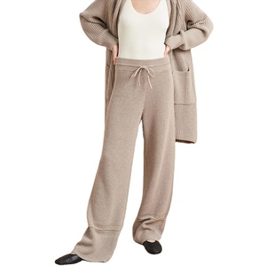 2025 Womens Casual Knitted Trousers Hot <b>Wool</b> Half-Cardigan Flat <b>Pants</b> with Drawstring Waist Breathable and Painted Decoration - Product Image 2