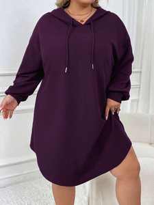 <b>Plus</b> <b>Size</b> Hoodie <b>Dress</b> Cotton Fleece Oversized Pullover with Drawstring Hood Curved Hem Casual Apparel Manufacturing Ready - Product Image 6