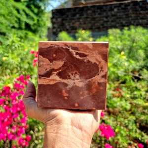 Juego de posavasos de piedra de ágata pulida con cubo de piedra lunar de melocotón con bordes lisos, ideal para decoración ecológica del hogar e inspiración artesanal - Product Image 3