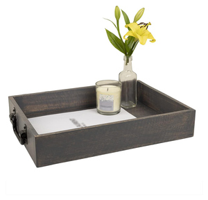 Plateaux en bois lavé gris vintage Plateau de service rectangulaire en bois de manguier avec poignées en métal pour hôtels, restaurant, maison et cuisine - Product Image 3