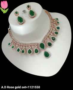 ENSEMBLE DE COLLIER DE MARIÉE EN DIAMANT AMÉRICAIN ET BOUCLES D'OREILLES CLASSIQUES ET DE HAUTE QUALITÉ ENSEMBLE DE BIJOUX DE MARIAGE POUR FEMMES DE STYLE CLASSIQUE - Product Image 2