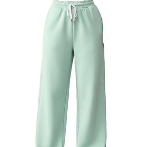 Pantalon de survêtement personnalisé 2026, vente en gros, écologique, taille mi-haute, épais, uni, pour la gym, décontracté, coupe large, droit, pour femme - Product Image 1