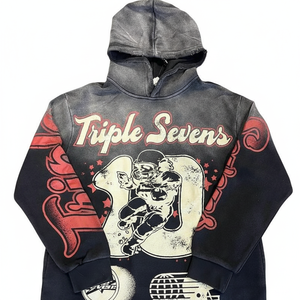 Sweat-shirts à capuche pour hommes à la mode, en gros, imprimés à l'écran, 380g de coton pur, lavés, amples, personnalisés, en deux couleurs - Product Image 3