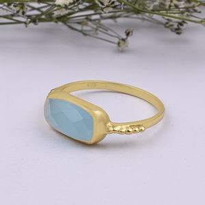 Anillo de Calcedonia Aqua de corte Baguette de Plata de Ley 925 con ajuste de bisel chapado en oro para regalos de aniversario de boda y fiestas - Product Image 4