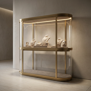 Vitrina de Joyería LED Más Vendida en 2026, Vitrina de Vidrio Templado Dorado Personalizada para Tienda de Joyería, Muebles Comerciales para Sala de Exhibición - Product Image 1