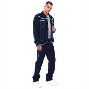 AeeDenim Diseñadores personalizados Chaqueta de hombre Azul oscuro Lavado Rasgado Flatlock y Contraste Stitch Vintage Chaqueta de mezclilla para hombres - Product Image 6