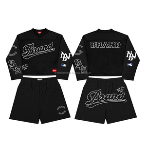 Conjunto de Camiseta y Pantalones Cortos Deportivos Vintage con Estampado Puff Personalizado, Lavado Ácido, Estilo Urbano, con Pedrería y Serigrafía para Hombre - Product Image 5