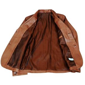 High Quality 100% Genuine Leather British Style Casual <b>Slim</b> <b>Fit</b> <b>Blazer</b> for <b>Men</b> Breathable Lining Pockets Winter Business Jacket - Product Image 3