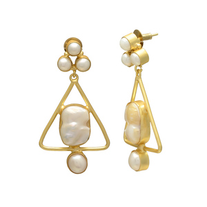 Pendientes de Perlas Naturales de Agua Dulce Color Blanco Ostra, Estilo Vintage, Latón Chapado en Oro de 24K, Sin Níquel, Hechos a Mano, para Mujer, Boda - Product Image 2