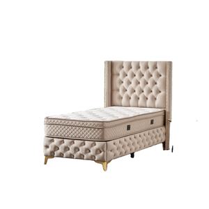 Lit simple moderne luxueux Athome, tissu crème Pasha, rembourrage avec rangement intégré, mobilier de chambre à coucher matelassé, Turquie - Product Image 1
