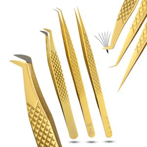 Pinzas al por mayor para extensiones de pestañas con punta de fibra, cómodas para volumen, marca privada, agarre de fibra en forma de L, 12 cm, personalizables - Product Image 1