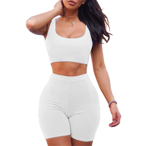 Femmes Léger Solide Motif Moulante Débardeur Crop Top Shorts Ensembles Casual Extensible Design-Skinny Fit - Product Image 3