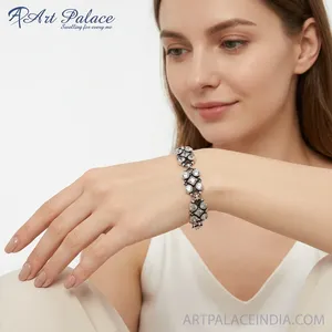 Art Palace 925 Silver Crystal Rhinestone Geometric <b>Bracelet</b> Women's Classic Wedding Jewelry Chain Link Design - Product Image 2