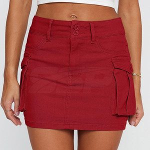 Faldas Vaqueras Casuales de Algodón 100% Transpirable de Alta Calidad al por Mayor para Mujer, Falda Mini de Cintura Natural, Color Sólido Personalizado - Product Image 4