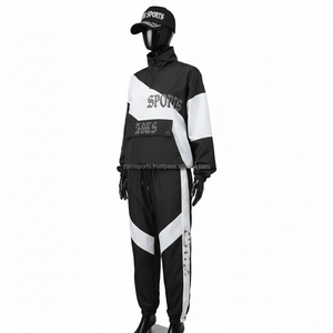 Conjunto de Chaqueta Cortavientos de Nailon Premium para Mujer, 130 GSM, Paneles en Contraste Blanco y Negro, Logotipo Personalizado, Detalles de Pedrería, Talla Grande - Product Image 4