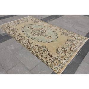 Tapis Turc Classique Vintage Beige Vert 5.1X8.9 ft Laine Faite à la Main avec Support en Latex Motif de Patchwork Rectangulaire pour Chevet - Product Image 3