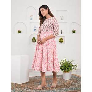 เดรสผ้าฝ้ายพิมพ์ลายสีเบจขาว ทรงลำลองหรูหรา แบบ ODM เอวยางยืด ระบายอากาศได้ดี ไซส์ XS-5XL สำหรับวันวาเลนไทน์ ออกงานกลางคืน หรือใส่ได้ทุกวัน - Product Image 3