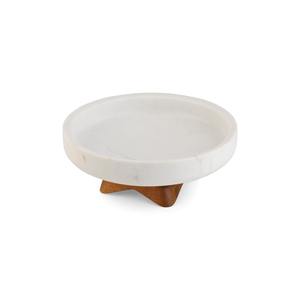 Nambe Chevron bol à fruits élégant marbre et bois design moderne plat de service bol à fruits unique base en bois pièce maîtresse décorative - Product Image 1