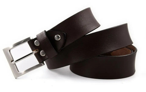Cinturón de Cuero Genuino, Piel de Vaca, Color Sólido, Hebilla Rectangular Plateada, Estilo Casual y Duradero para Hombre - Product Image 3