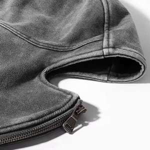 Sudadera con Capucha Corta Estilo Urbano, Personalizada, de Peso Pesado, Vintage, Lavada al Ácido, con Logotipo Serigrafiado, Diseño de Ninja Enmascarado y Cierre de Cremallera - Product Image 4