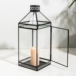 Metal and <b>Glass</b> <b>Lantern</b> Modern Interior Decor Accent Perfect for Home Office Bedroom and Living Areas Display From India - Product Image 1