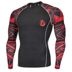 Rashguard à manches longues de compression UPF 50 + pour hommes, haut de gymnastique imprimé avec logo personnalisé pour MMA et sports de surf, chemise de surf unie - Product Image 6