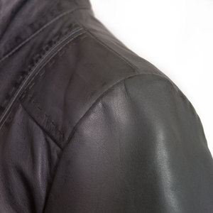 Custom High Quality Men's Genuine Sheep Skin Leather Bomber <b>Jacket</b> with Stand Collar Canvas Fabric Winter Moto & Biker Style - Product Image 5