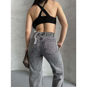 Pantalon en jean baggy avec détails de coutures 7088 - Gris délavé - Product Image 5