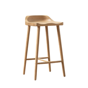 Chaise de bar moderne minimaliste en teck massif durable avec siège sculpté et repose-pieds pour bar à domicile, hôtel, usage commercial - Product Image 2