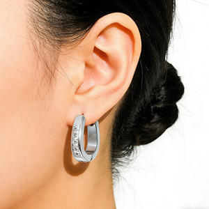 Pendientes de Aro de Acero Inoxidable para Mujer, con Zirconia, Estilo Vintage, Color Oro 18K y Plata, Joyería Elegante - Product Image 2