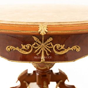 Table d'entrée classique de luxe en marbre, laiton et bois - Product Image 5