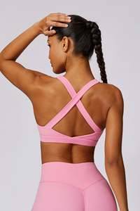 Sujetador deportivo Rosa flexible de alta demanda con diseño cruzado en la espalda, transpirable, elástico, nuevo y de alto impacto, Sujetador deportivo para gimnasio y Fitness para mujer - Product Image 3
