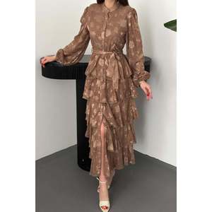 Vestido Marrón con Volantes en Capas - Marrón - Product Image 4