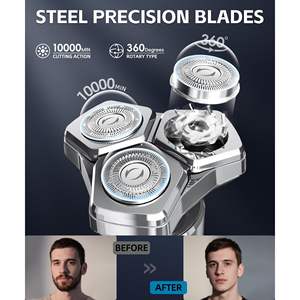 มีดโกนหนวดไฟฟ้าสำหรับผู้ชาย รุ่น Speed Motor ใบมีดสามใบ กันน้ำ ชาร์จเร็วด้วย USB ใช้ได้ทันที ล็อคสำหรับการเดินทาง สีเงินเมทัลลิก-IPX7 - Product Image 5