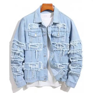 Chaqueta Vaquera de Mezclilla para Hombre, Nueva Tendencia, Fabricación Personalizada OEM, Precio al por Mayor, Ropa de Exterior para Hombre, Chaqueta Vaquera de Mezclilla Rasgada de Talla Grande - Product Image 1
