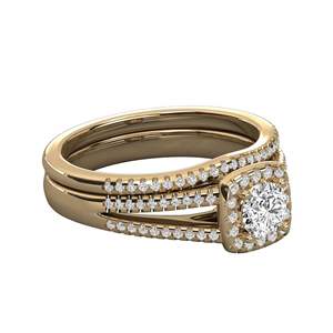 Anillo de Compromiso con Banda de Diamantes Redondos y Halo de Diamantes - Product Image 4