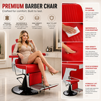Fauteuil de Barbier Hydraulique Professionnel en Cuir PVC Rouge Inclinable avec Repose-Pieds pour Salon de Coiffure et Utilisation en Coiffure