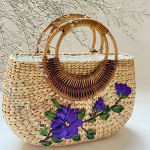 Sac fourre-tout en rotin en gros sac à main de plage en jacinthe d'eau pour dame de plage d'été écologique fabriqué au Vietnam - Product Image 2