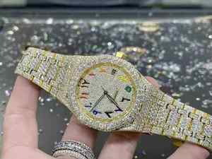 Nouvelle montre de luxe résistante à l'eau avec mouvement mécanique, bracelet en cuir, boîtier en acier inoxydable, diamant de laboratoire VVS Moissanite sur mesure - Product Image 4