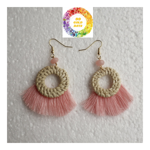 Trendy Handmade <b>Bamboo</b> Rattan Straw Tassel Drop <b>Earrings</b> Wooden Weaving Jewelry for Women Boho Chic Gift - Product Image 2