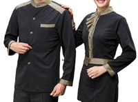 Uniformes classiques pour serveurs/serveuses de bars d'hôtel, en coton sergé denim, vêtements de travail pour le personnel de restaurant, vêtements de nettoyage, logo personnalisé