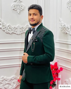 Designer vert brodé à la main smoking traditionnel marié noir jodhpuri veste mariage indien veste mens costume smoking - Product Image 1