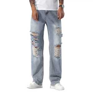 Rugged Damaged Vintage Winter Gothic <b>Jeans</b> for <b>Men</b> Stylish Distressed <b>Ripped</b> Denim Pants Comfortable Regular Fit for Streetwear - Product Image 5