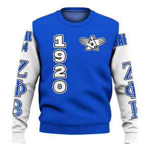 Sudadera de Forro Polar Azul con Cuello Redondo de la Hermandad Griega Zeta Phi Beta para Mujer, Bordado 1920 - Product Image 1