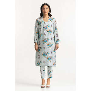 Ensemble coordonné en viscose de coton bleu glace imprimé pour femmes, tenue quotidienne d'été en 2 pièces avec manches trois-quarts, taille XXS - Product Image 1
