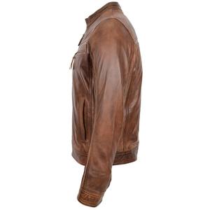 Mens Winter Vintage Brown <b>Leather</b> <b>Jacket</b> Cafe Racer Moto Coat Distressed Stand Collar Real <b>Lambskin</b> Biker Outerwear Breathable - Product Image 2