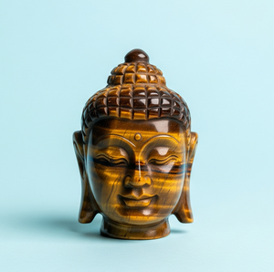 Estatua de cabeza de Buda hecha a mano de La India, piedra preciosa de ojo de tigre Natural tallada, artesanía de grabado religioso, artesanía de piedra semipreciosa - Product Image 6